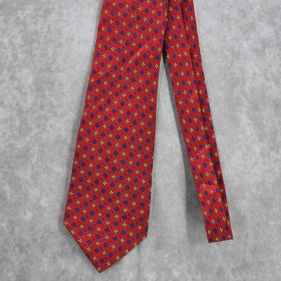 Christy Firenze Red Geometric Floral 100% Silk Italy Men's Neck Tie NWOT - Picture 2 of 6